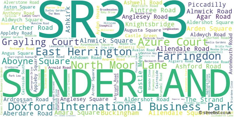 A word cloud for the SR3 3 postcode